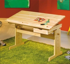 Birou ergonomic pentru copii HM Julia, inaltime reglabila, unghi inclinare ajustabil, lemn, 109x55x63-93 cm, fag - Img 1