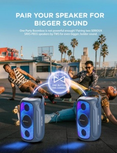 Boxa portabila Serioux PartyBoom, putere RMS: 55W, raport S/N >70dB, T.H.D.: <0.3%, frecventa : 40Hz~20KHz, baterie: 7.4V 3600Mah , functie TWS, functie Extra Bass, 8 moduri de iluminare RGB , IPX5 Waterproof/Bluetooth/USB/TF card/AUX - Img 10