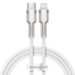 CABLU alimentare si date Baseus Cafule Metal, Fast Charging Data Cable pt. smartphone, USB Type-C la Lightning Iphone PD 20W, brodat, 1m, alb