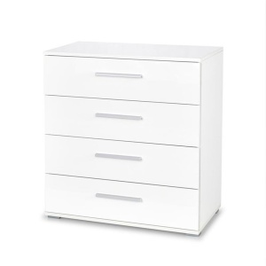 Comoda dormitor HM Lima KM3, Pal Melaminat, cu 4 sertare, cant ABS, alb
