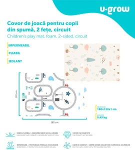 Covor de joaca pentru copii U-Grow, din spuma, pliabil, 2 fete, impermeabil, izolant, 120 x 180 x 1 cm, circuit - Img 9