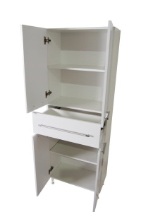 Dulap baie tip coloana GN0051, MDF, 4 rafturi, 4 usi, sertar, picioare reglabile, 60x31.6x166 cm - Img 2
