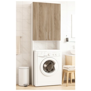Dulap baie tip coloana pentru masina de spalat, inalt, Pal Melaminat, 2 usi, 3 rafturi, 64x30x195 cm, alb sonoma