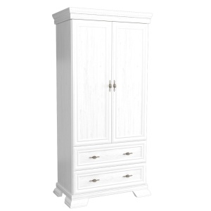Dulap living si dormitor VMS1, 2 usi, 2 sertare, cu bara de haine, Pal Melaminat, cu elemente din MDF, Alb Antichizat - Img 3