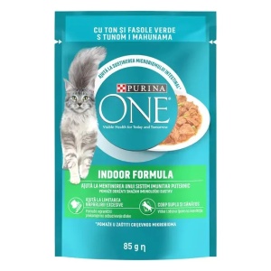 Hrana umeda pentru pisici, Ton si Fasole verde, in sos, Purina One Indoor, 85 g