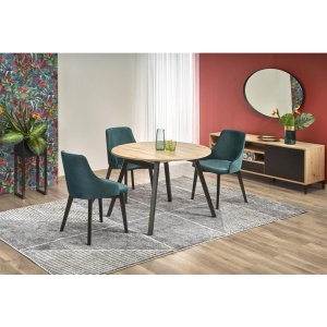Masa extensibila living si bucatarie HM Ruben, lemn masiv, blat MDF, ovala, 6 persoane, 102-142x102x73 cm, stejar negru - Img 3