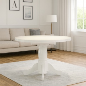 Masa living si bucatarie extensibila SB Fan, MDF Furniruit, structura lemn masiv, 4 persoane, 100-133,5x99x74 cm, alb