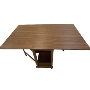 Masa plianta cu spatiu depozitare Util, pentru living si bucatarie, PAL, structura lemn masiv, cu role, 6 persoane, 160x96x80 cm, nuc - Img 3