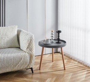 Masuta cafea rotunda, AB360, cadru lemn, blat polipropilena, 49.5x44.5 cm, gri