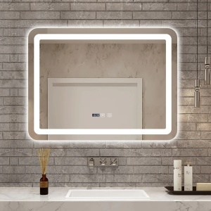 Oglinda baie, iluminare LED, senzor touch, functie dezaburire si ceas, 80 x 60 cm