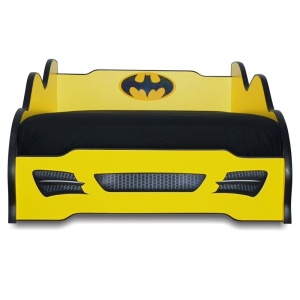 Pat pentru copii Batman Car, Pal melaminat, margini rotunjite PVC, 2-8 ani, 150x74x50 cm, negru galben - Img 2