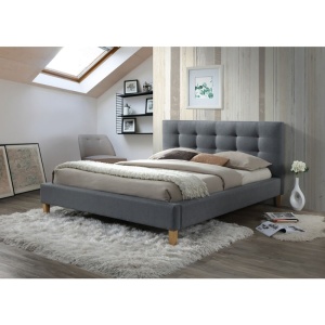 Pat SL Texas, dublu, cu somiera inclusa, tapitat cu stofa, lemn masiv, 140x200, gri - Img 2