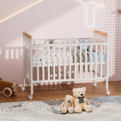 Patut din lemn bebe, +0 luni, 120x60 cm, culoare alb, laterala culisanta, reglabil pe 3 nivele de inaltime, U-Grow - Img 5
