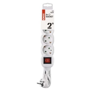 Prelungitor 4 prize schuko, 2 metri, cu intrerupator, protectie copii, Alb, Emos