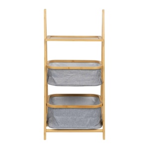 Raft depozitare si organizare KL6553, cu 3 nivele, sertare textile, lemn, multifunctional, natur gri - Img 2