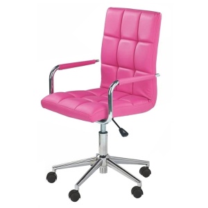 Scaun birou copii HM Gonzo 2, Ergonomic, Cadru metalic, Tapitat cu piele ecologica, Mecanism de balans, Cu brate, 90 Kg, Roz - Img 2
