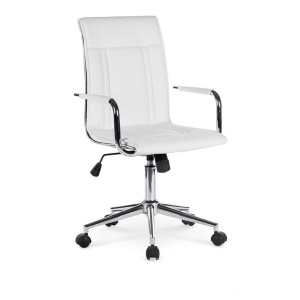 Scaun birou ergonomic, HM Porto 2, mecanism de balans, brate tapitate, cadru cromat, 100 kg, alb