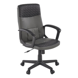 Scaun birou HM Bjorn, piele ecologica, mecanism balans, suport lombar, cotiere tapitate, 90 kg, gri negru - Img 2
