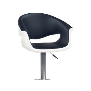 Scaun de bar HM H46, Piele ecologica, Rotativ, Inaltime ajustabila, Cu spatar, Inaltime ajustabila, 90 kg, 115x60x46 cm, Alb Negru - Img 3