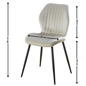 Scaun de living si bucatarie cu cadru metalic, AB104, tapiterie velvet, 89x48x43 cm,100 Kg, Bej - Img 2