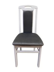 Scaun de living si bucatarie SB Tim, din lemn masiv fag, tapiterie stofa, lacuit, 120 kg, 96x43x40 cm, Alb Gri - Img 3
