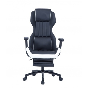 Scaun directorial GN77 Kronos, suport picioare retractabil, mecanism multiblock, piele ecologica, baza metalica, 100 kg, negru alb - Img 2