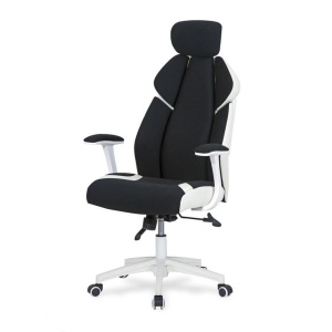 Scaun directorial HM Chrono, piele ecologica stofa, suport lombar, tetiera reglabila, 120 kg, alb negru - Img 2