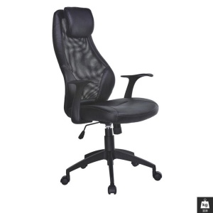 Scaun directorial mesh HM Torino, Ergonomic, Cadru Polipropilena, Piele ecologica, Inaltime reglabila, 110 kg, 124x64x52cm, Negru