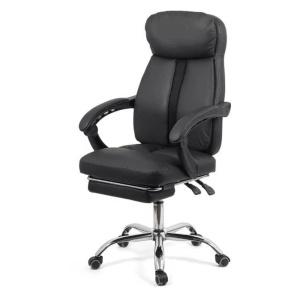 Scaun directorial OFF 321, spatar ergonomic, piele ecologica, suport picioare retractabil, baza cromata, 110 kg, negru - Img 2