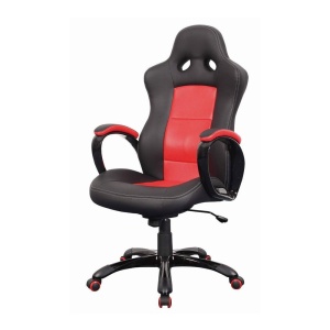 Scaun directorial SL Q029, Piele ecologica, Inaltime ajustabila, Mecanism balansare, Rotire 360 , 100 kg, Rosu Negru - Img 2