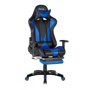 Scaun gaming GN90 Suzuka, suport lombar, perna tetiera, cotiere reglabile, rotativ, mecanism multiblock, 150 kg, negru albastru
