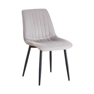 Scaun tapitat cu stofa tip catifea AB176, de living si bucatarie, cadru metalic, 88x47x42 cm, bej - Img 3