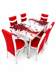 Set masa extensibila cu 6 scaune 1637 - model floral rosu