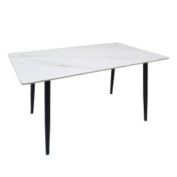 Set masa living Lineo FDT1, blat ceramica, structura metalica, 140x80x75 cm, alb maro si 6 scaune Rizea FDC4, tapiterie catifea, 90 kg, bej - Img 4