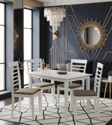 Set masa living si bucatarie Bali, MDF, 112x72x74 cm si 4 scaune Montreal, lemn masiv, tapiterie stofa, 100 kg, alb - Img 2