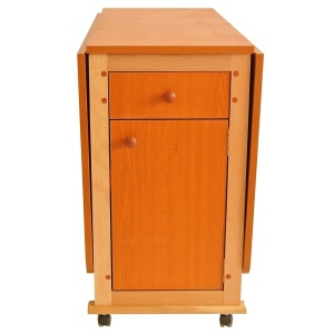 Set masa plianta cu spatiu depozitare, usa si sertar, Pal Melaminat, 160x96x80 cm si 6 scaune pliante lemn, tapitate cu piele ecologica, cires - Img 3