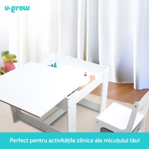 Set masuta si 2 scaune pentru copii , alb MDF, U-Grow - Img 8
