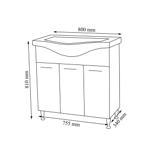 Set mobilier baie cu lavoar GN1531, front MDF cu lavoar ceramic, 80 cm, 3 usi, picioare reglabile cromate, balamale soft close si oglinda baie cu polita GN0551, dreptunghiulara, PAL, alb - Img 3