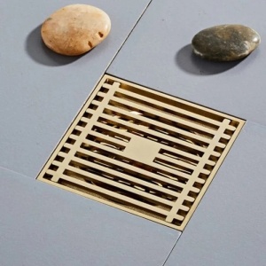 Sifon pardoseala 10 x 10 cm, tip rigola, din alama, finisaj bronz - Img 2