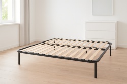 Somiera metalica fixa pentru pat 120x190, 6 picioare, 30 lamele lemn fag, benzi textile, suport saltea ferm, negru