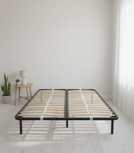 Somiera metalica fixa pentru pat dublu 180x200, 6 picioare, 32 lamele lemn fag, benzi textile, suport saltea ferm, negru