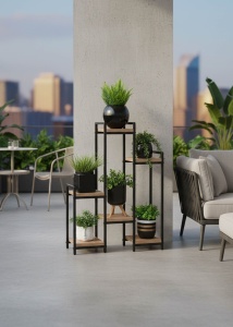 Stand pentru flori cu 6 polite, cadru metalic, 65.5 x 20 x 80 cm, Negru