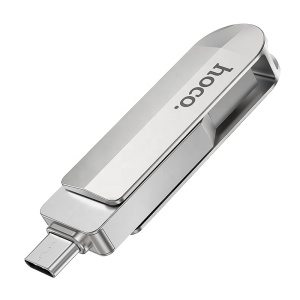 Stick memorie 2 in 1, 1x USB, 1 x Tip-C, metalic, 32 GB, Hoco UD10, Argintiu