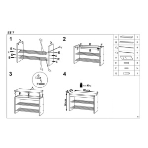 Suport pantofi cu bancuta HM ST7, MDF, metal cromat, capacitate 8 perechi, 2 rafturi, fag - Img 3