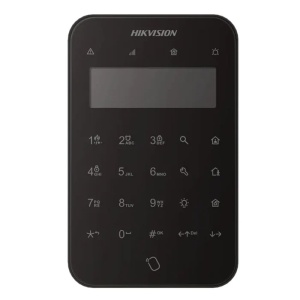 Tastatura wireless LCD AX PRO Hikvision DS-PK1-LT-WE/BK, 868MHz two-way Tri-X wireless technology; distanta comunicare RF : 1200m camp deschis; stay/away arm, disarm, silent alarm, output control; complet configurabil la distanță prin APP; baterii: 4 x