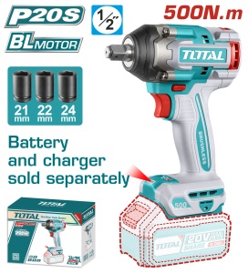 TOTAL - MASINA DE INSURUBAT CU IMPACT 20V- MOTOR FARA PERII (NU INCLUDE ACUMULATOR) - 1/2''