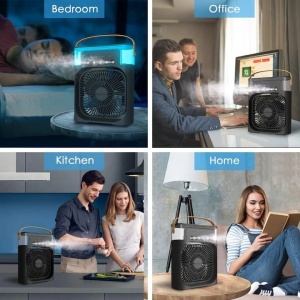 Ventilator portabil 10W, 3 1n 1, racorire, umidificare, iluminare 7 culori, USB-C, unghi reglabil, diverse culori - Img 6