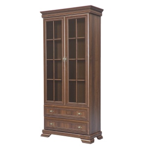 Vitrina living VMW2, 2 usi, 2 sertare, Pal melaminat, cu insertii MDF, Nuc - Img 2