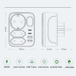 Adaptor Priza Gelux cu 7 conexiuni si intrerupator - Img 5