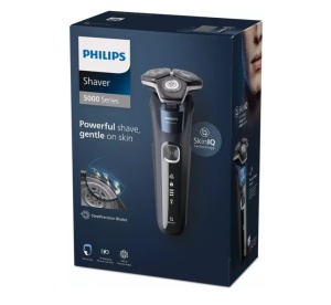 Aparat de barbierit PHILIPS Shaver Seria 5000 S5585/10, barbierit umed/uscat, tehnologie SkinIQ, fara fir, capete flexibile 360°, display LED, senzor Power Adapt, lame auto-ascutire, lama integrata, 60 min, Midnight Blue